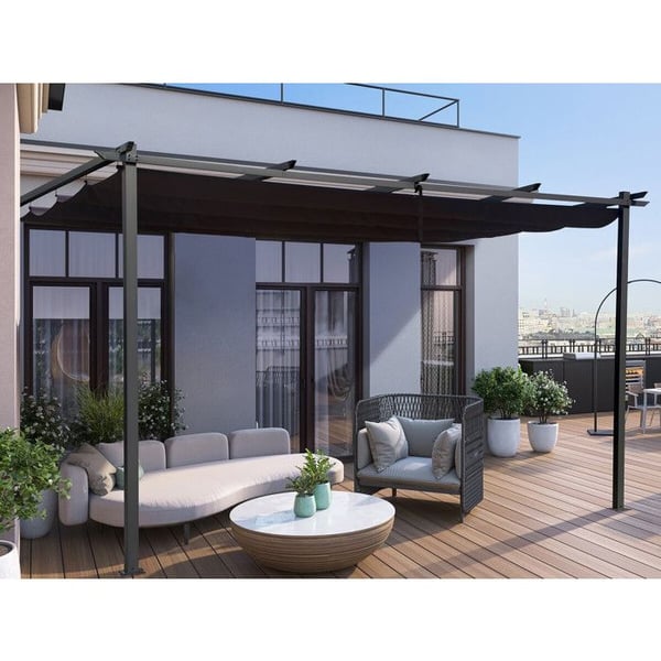 Aluminium pergola med infällbart tak - 3 x 4 m - Grå