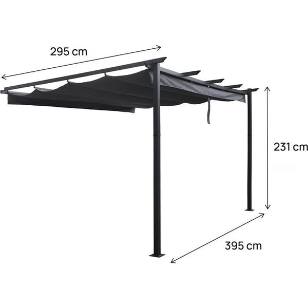 Aluminium pergola med infällbart tak - 3 x 4 m - Grå