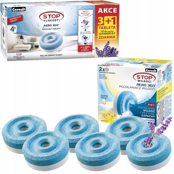 Fuktabsorberande refills - Ceresit - Aero 360 - 6 tabletter 450 g lavendel vildblommor oparfymerad