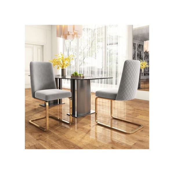 Spisestol - MUVOE - Grå velour - Sæt af 2 - Fødder i guldmetal - Moderne design