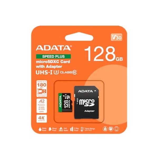 Minneskort - ADATA - Speed Plus - 128 Go - UHS-I U3 Klass 10 - Svart och Grön