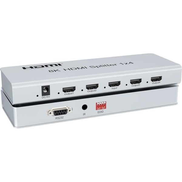 HDMI 2.1 splitter - PremiumCord - 1-4 - 8K ved 60 Hz - 4K ved 120 Hz - Metallisk
