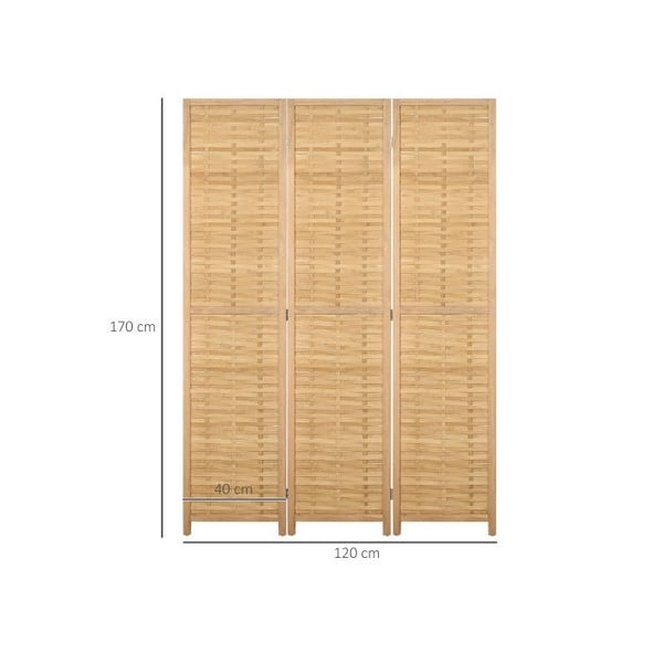 Paravent - HOMCOM - 3 paneler - Bambus - 120x170 cm - Indendørs