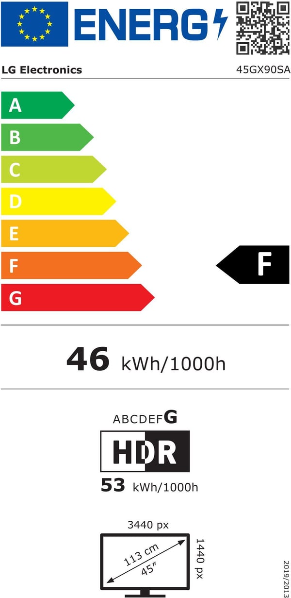 Spel-PC-skärm med kurvatur - LG - 45’’ - WQHD - 240Hz - OLED-panel - 0,03ms - Höjdjusterbar - 45GX90SA-B.AEU
