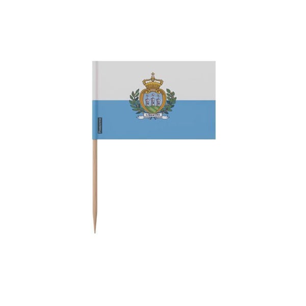 Tandpetare Saint-Marin-flagga - 10 cm - 100 stycken - Klistrande plast - Bambuspinne - Pixelforma
