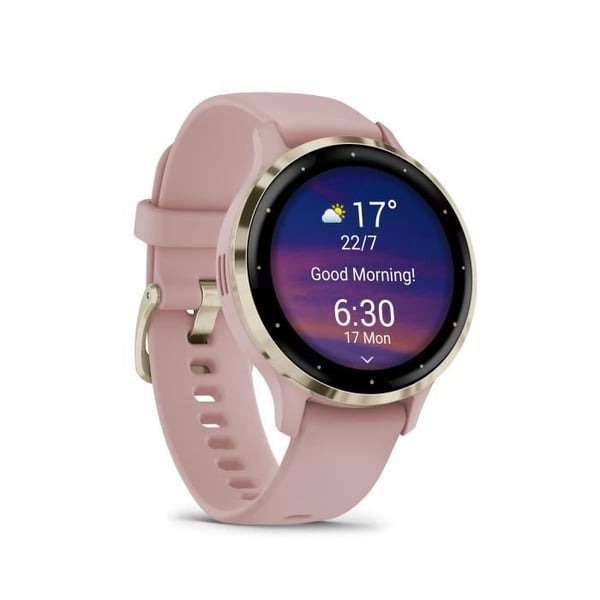 Ansluten GPS-klocka - GARMIN - Venu 3S - 30,4 mm (1,2") - Mjukt guldstål, rosa boett och rosa silikonrem