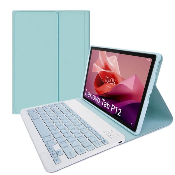 Bluetooth-tangentbordsfodral - STRADO - Lenovo Tab P12 TB-370 - Syntetläder - Batteritid 50 timmar - Blå