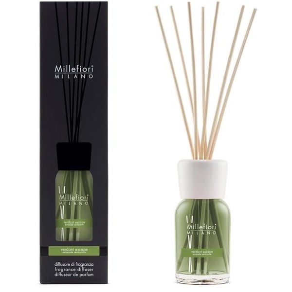 Diffuser med pinnar - MILLEFIORI - Verdant Escape - 100 ml - Frisk doft - Grönt glas Diffuser med pinnar - MILLEFIORI - Verdant Escape - 100 ml - Frisk doft - Grönt glas