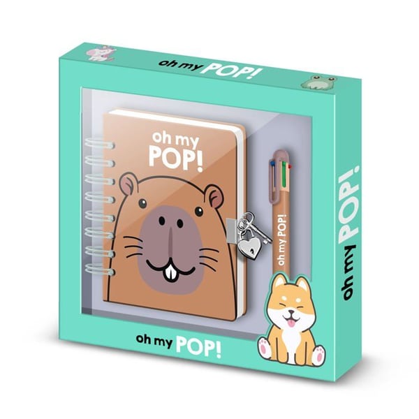 Pack av A5-journal + 6 C-penna - Oh My Pop! Kapibara - Flerfärgad - One Size