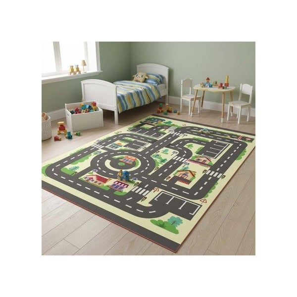 Utbildningsmatta - MELIS HOME - Stadskarta och vägar - Tvättbar - Halkfri bas - 80x150 cm