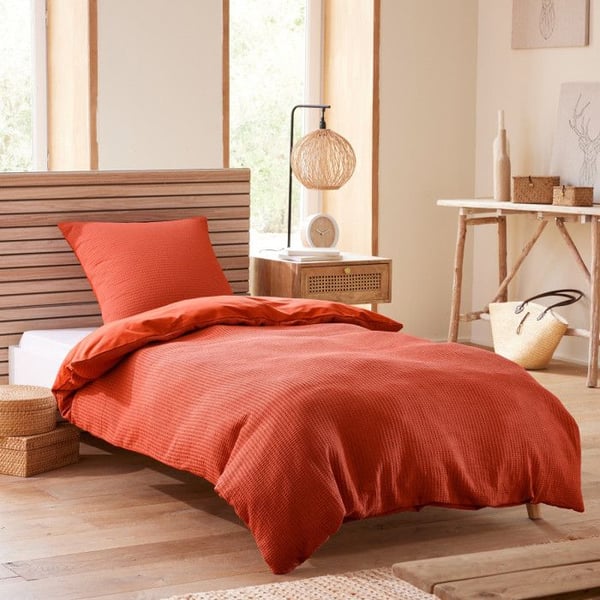 "Honeycomb" påslakanset 140 x 200 för enkelsäng - Terracotta honeycomb