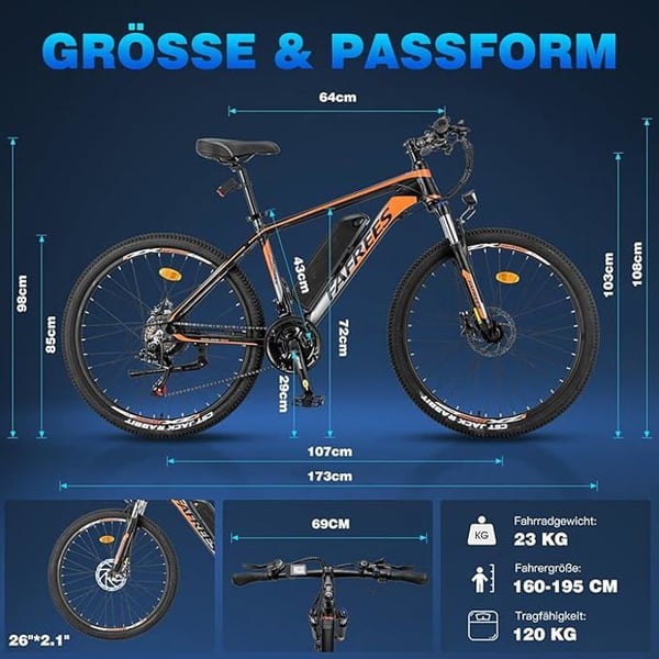 Elcykel - FAFREES - Fafrees E-Bike26 - 26 tum - 21 växlar - Räckvidd 80-100 km