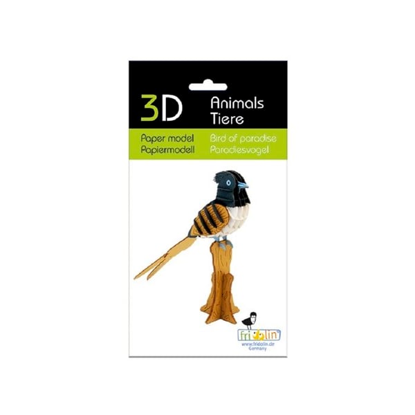 Pappersmodell 3D - Fridolin - Paradisfågel - 13x12x4 cm - Att montera själv - Från 8 år
