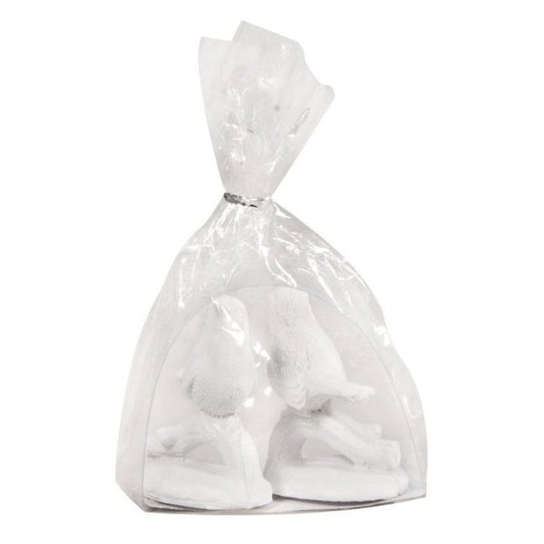 Figur i polyresin Vit fågel, 3,5x5cm, med självhäftande dots, Förpackning 2 st