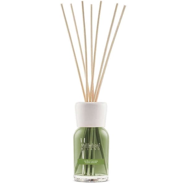 Diffuser med pinnar - MILLEFIORI - Verdant Escape - 100 ml - Frisk doft - Grönt glas