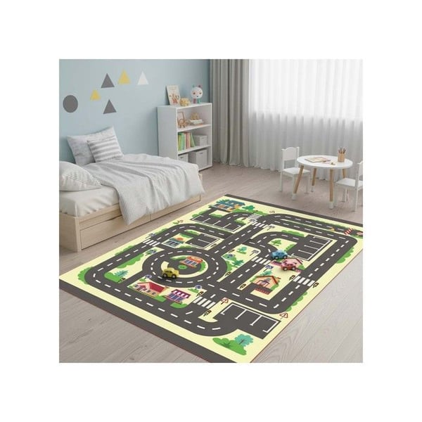Utbildningsmatta - MELIS HOME - Stadskarta och vägar - Tvättbar - Halkfri bas - 80x150 cm