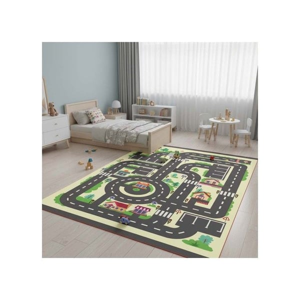 Utbildningsmatta - MELIS HOME - Stadskarta och vägar - Tvättbar - Halkfri bas - 80x150 cm
