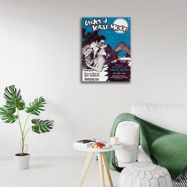 Legendarte - Vintage Music Cover Under A Texas Moon - Målning, tryck på duk cm. 50x70