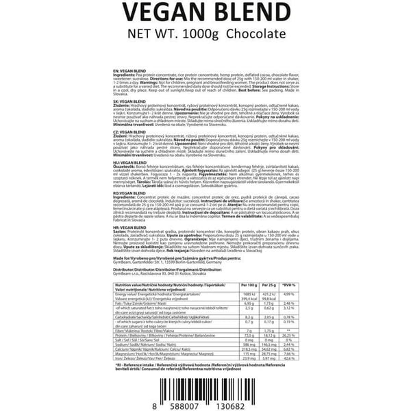 GymBeam Protein Vegan Blend 1000 g, choklad