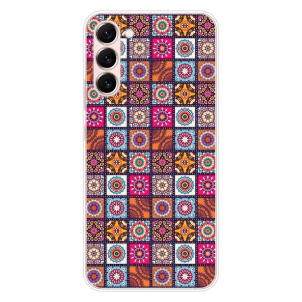 Tryckt silikonfodral som är kompatibelt med Samsung Galaxy S23 Plus Patchwork Mandala