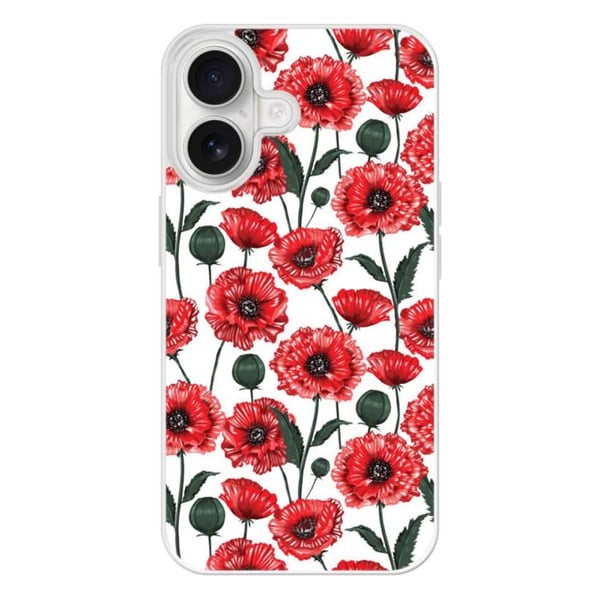Förstärkt silikonhölje med tryck kompatibelt med Apple iPhone 16 Poppyblommor