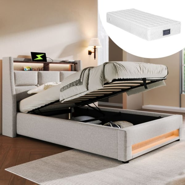Lys - MUVOE - 90x200cm - Polstret - LED - Indbygget USB