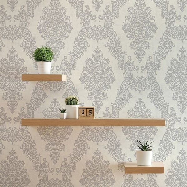 Tapet Alessia Baroque M1-No.11227 Intissé Vit Grå 10.05m x 0.53 m