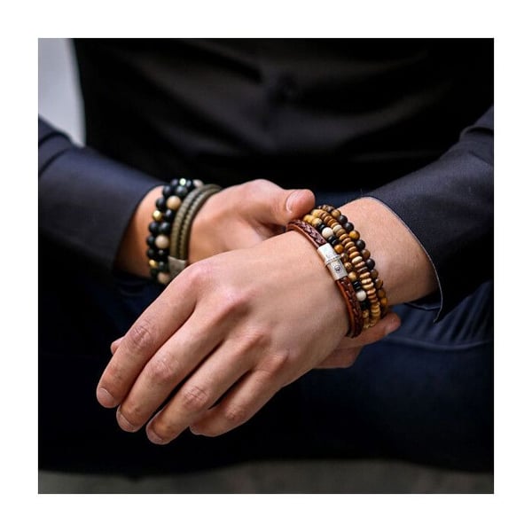 Armband i brunt läder Stranded Cognac RR-L0156-S - Storlek: 20 cm - L