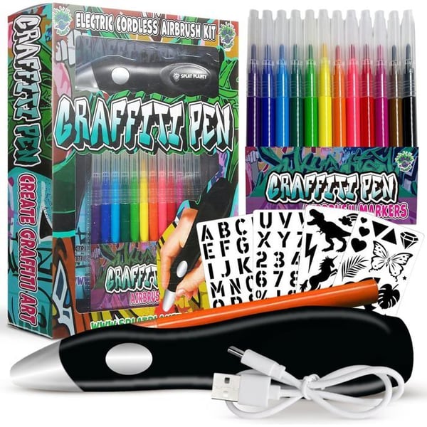 Elektrisk Graffiti Penna - Splat Planet - 12 Tvättbara Färger - USB Uppladdningsbar - Giftfri