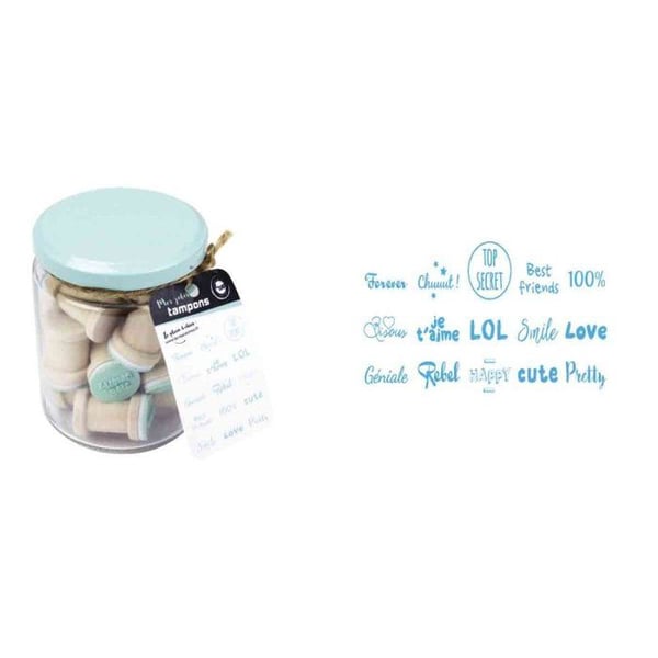 MégaCréa DIY - Trästämpel Mjuka ord 1,8 cm burk 15 stycken
