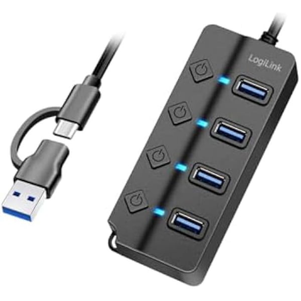 USB 3.2 Gen1 Hub - LOGILINK - UA0419 - 4 portar - Strömbrytare - Överbelastningsskydd
