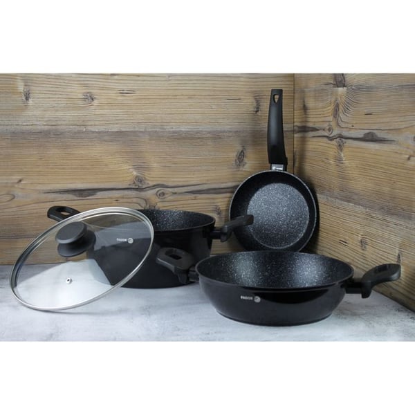 Induktionskökset 4 delar, gjuten aluminium, non-stick utan PFOA, FAGOR Vivant 424, svart