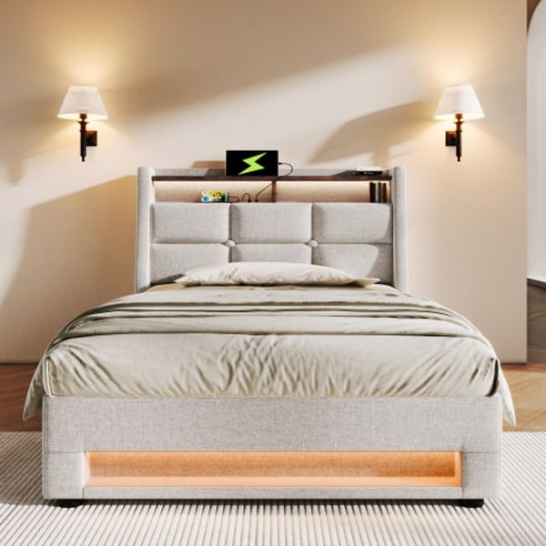 Valo - MUVOE - 90x200cm - Pehmustettu - LED - Integroitu USB