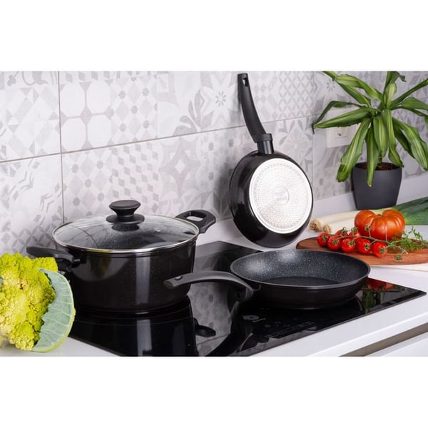 Induktionskökset 4 delar, gjuten aluminium, non-stick utan PFOA, FAGOR Vivant 424, svart