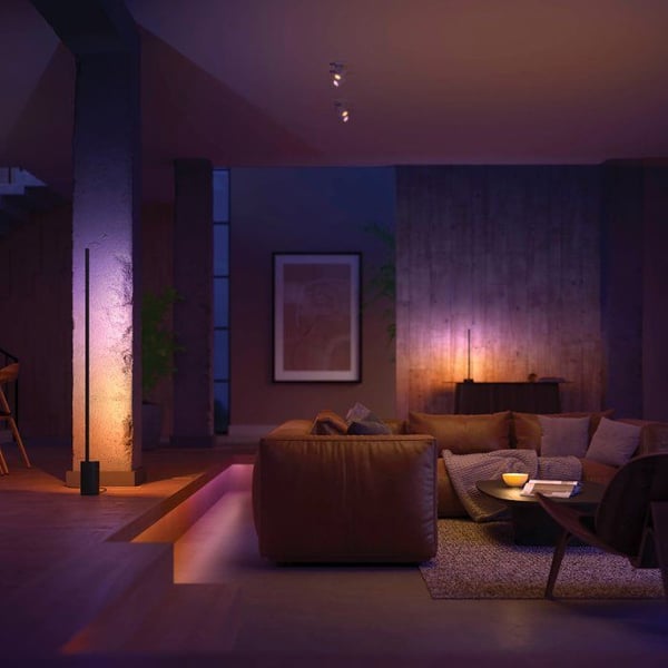 LED-golvlampa - PHILIPS HUE - Gradient-tecken - vit och färgad ljus - stor format - svart