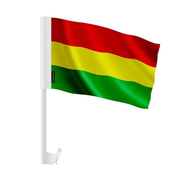 Bolivias bilflagga – 14 x 21 cm – Polyesterfilt – Fäste på fönster – 20 stycken – Pixelforma