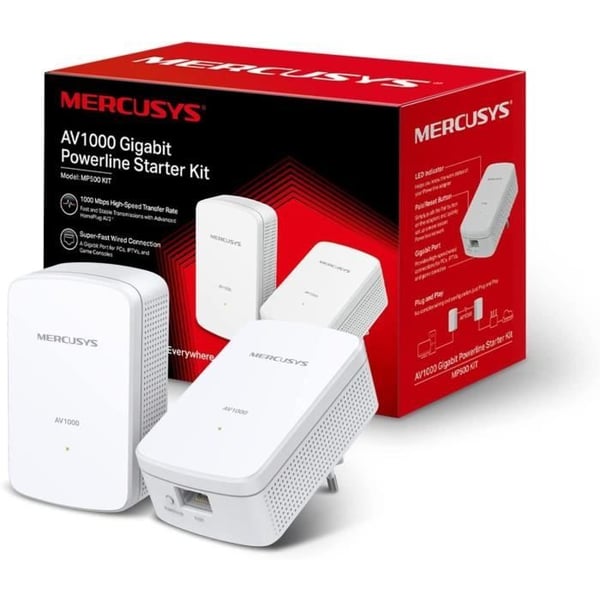 CPL 1000Mbps - Mercusys MP500 KIT - CPL Fiberuttag med 1 Gigabit-port - CPL-box Kit med 2