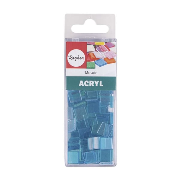 Akrylmosaik, 1x1 cm, transparent, lagunblå, låda - ca 205 st / 50 g