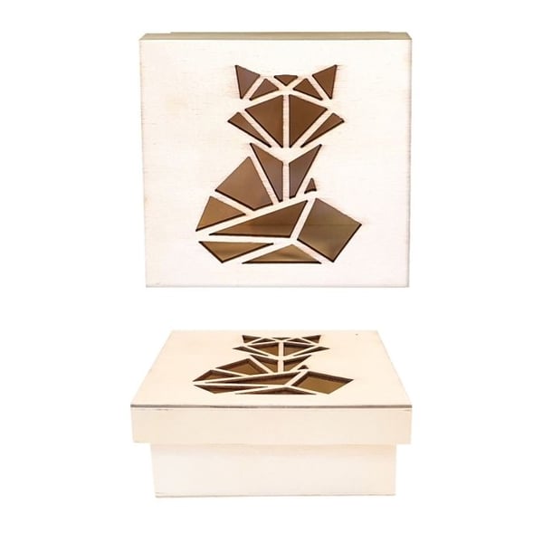 Trälåda - CTOP - Origami Räv - 11,3 x 11,3 x 5cm - Beige - Barn Unisex