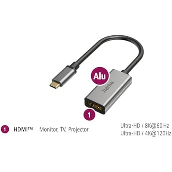 Videoadapter - Hama - USB-C till HDMI - Ultra-HD 8K - 60Hz - Guldpläterad kontakt