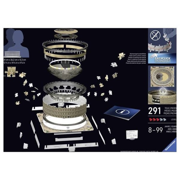 3D Palapeli - RAVENSBURGER - Colosseum Rooma - LED-valolla - Arkkitehtuuri & Monumentti - Itse koottava