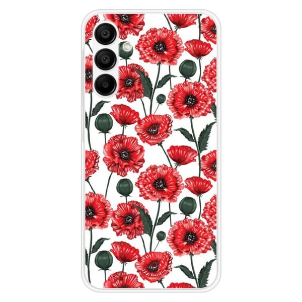 Tryckt silikonfodral som är kompatibelt med Samsung Galaxy A15 Poppy Flowers