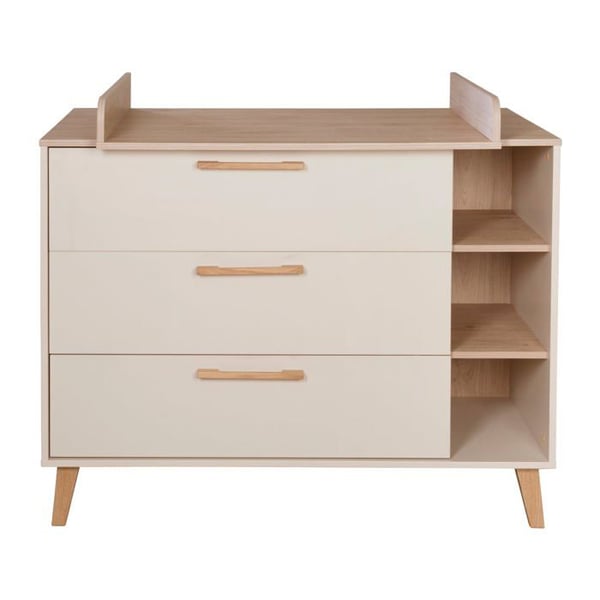 Evolutiv Skötbord ROBA Jil med 3 Lådor och 3 Nicher - Mjuk Stängning - Cashmere / Kastanjedekor