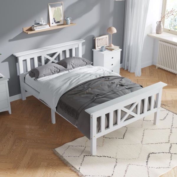 Massivtræsseng - MUVOE - 90 x 200 cm - X-hovedgærde - Massivtrælister - Let montering