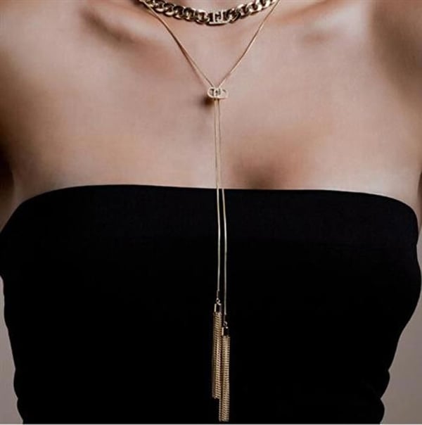 Collier - Liu Jo - LJ2647 - Guldpläterad stål - Justerbar längd 80 cm - Hängande med kristaller