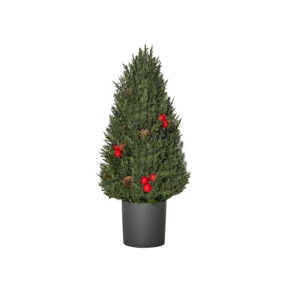 HOMCOM Juletræ på 50 cm med 7 røde bær og 6 fyrrekogler Kunstigt træ i PVC PE grøn Festlig dekoration