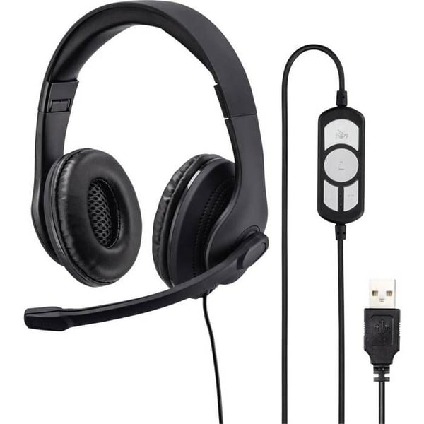 Hama Stereo trådbunden over-ear headset svart med justerbar volym, mikrofonens ljudavstängning för dator