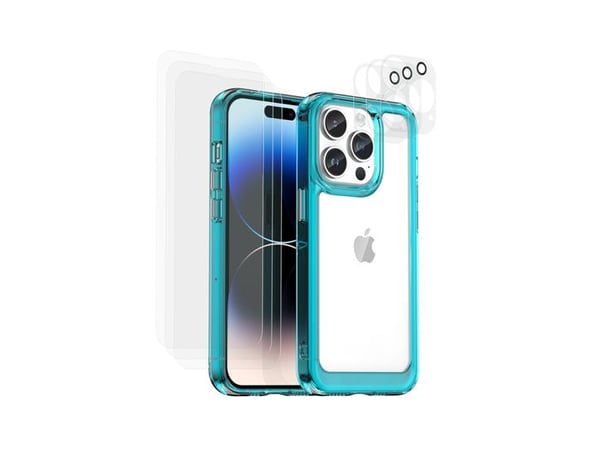 Fodral för iPhone 14 Pro med 6 klara skyddsglas i ljusblå