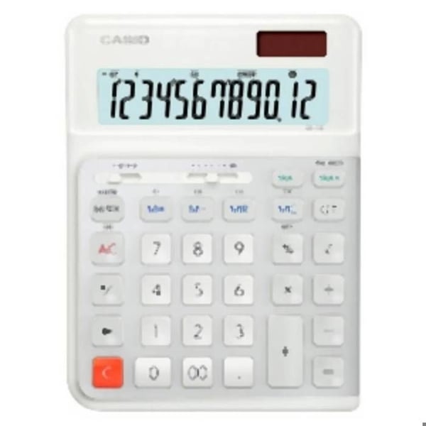 Casio DE-12E-WE Skrivbordsräknare vit Display: 12 batteridrivna, solenergidrivna (B x H x D) 140 x 188 x 35 mm
