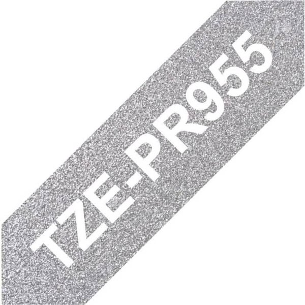 BROTHER Tape - TZEPR955 - 24 mm hvid på premium sølv baggrund - Original lamineret selvklæbende tape kassette - Qt 1